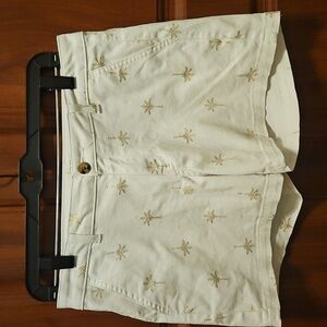 a.n.a twill white shorts with gold palm trees, size 6.